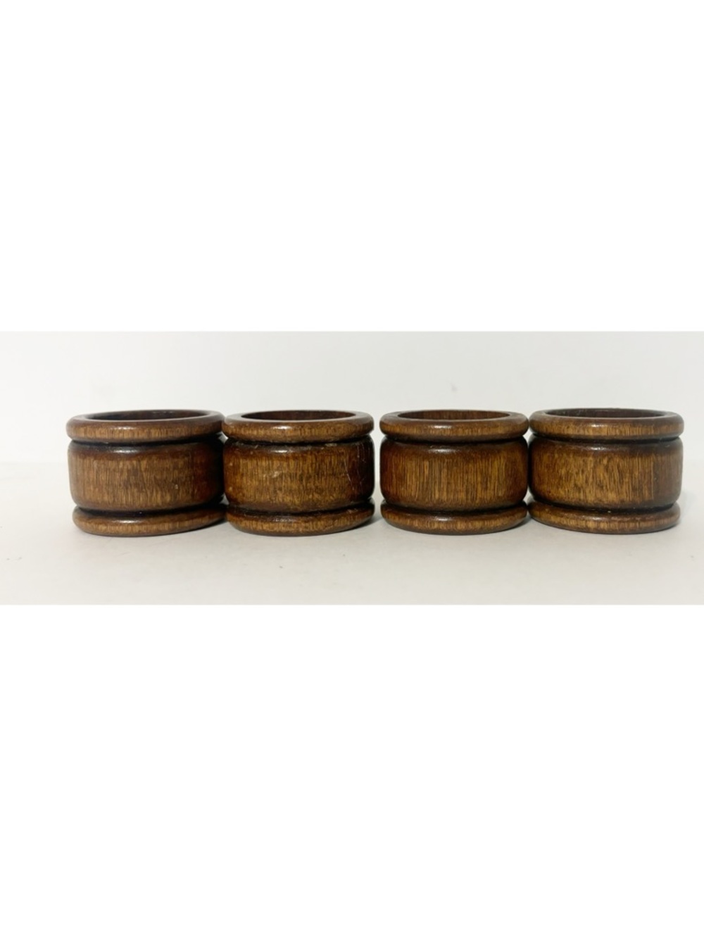 4 Vintage Wooden NAPKIN RINGS Dark Brown Wood Farmhouse Rustic, 1.5" Diameter